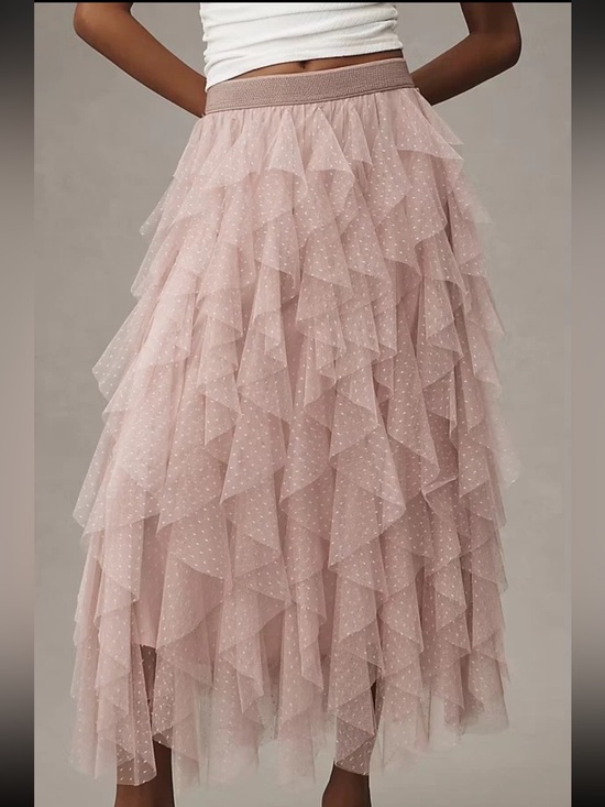 Anthropologie Dresses & Skirts - Anthropologie Cheri Tulle Layered Tiered Polka Dot Midi Skirt in Dusty Pink, 2X
